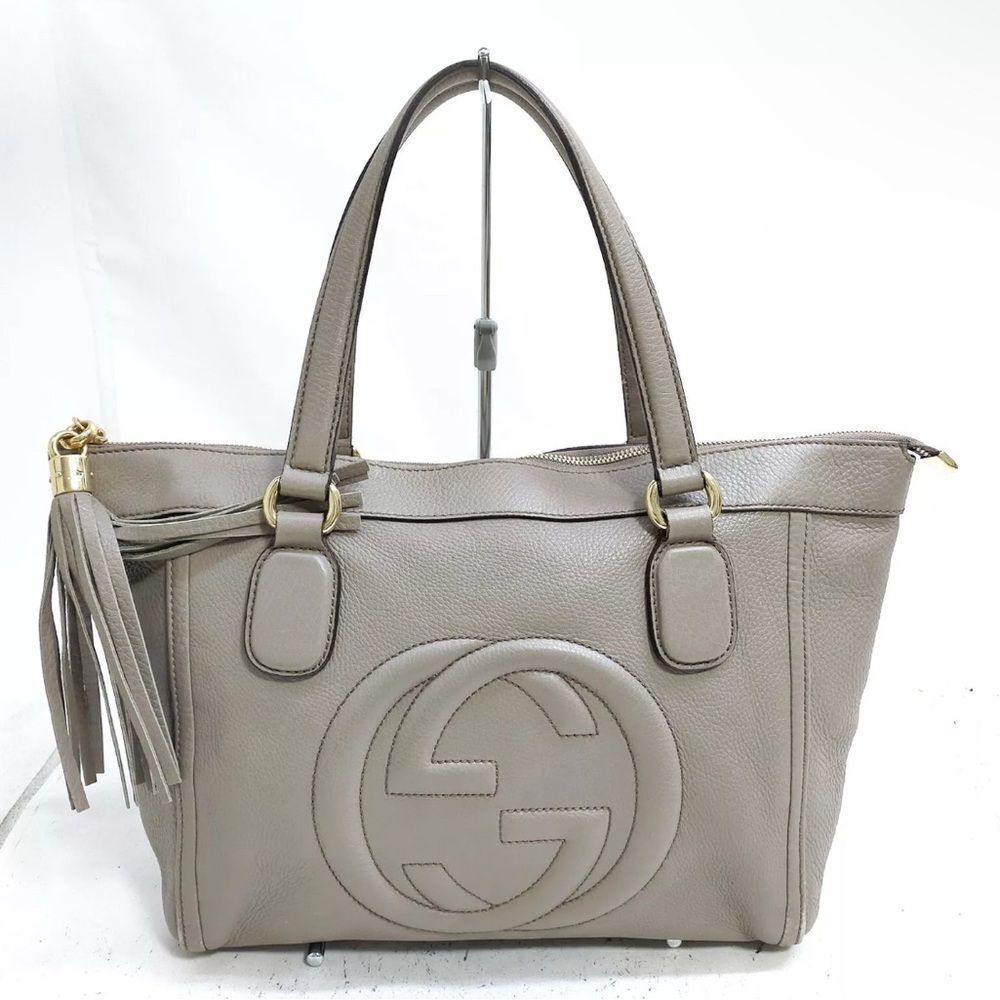 Gucci SoHo Leather Zip Working Tote Interlocking GG Logo Auth 282307